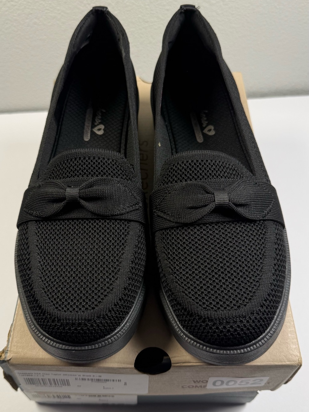 Skechers Black Knit Bow Loafers